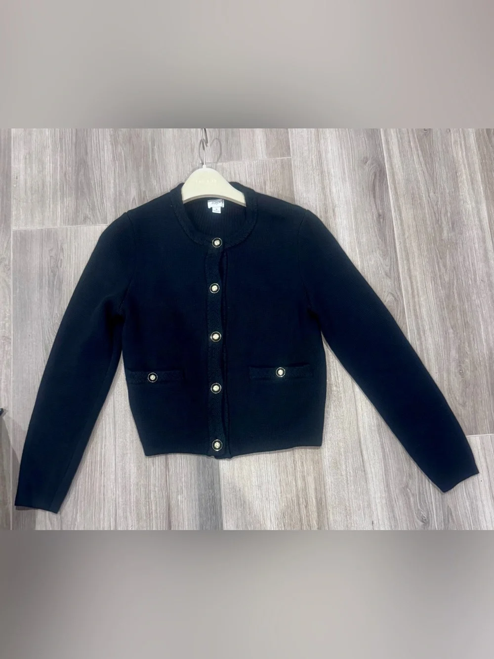 J. Crew Black Knit Button Cardigan Blazer with Gold Buttons